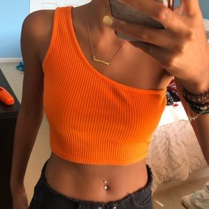 Orange One Shoulder Crop Top